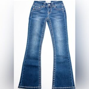 SHYANNE GIRLS' MEDIUM WASH SWIRL FLORAL EMBROIDERED BOOTCUT JEANS